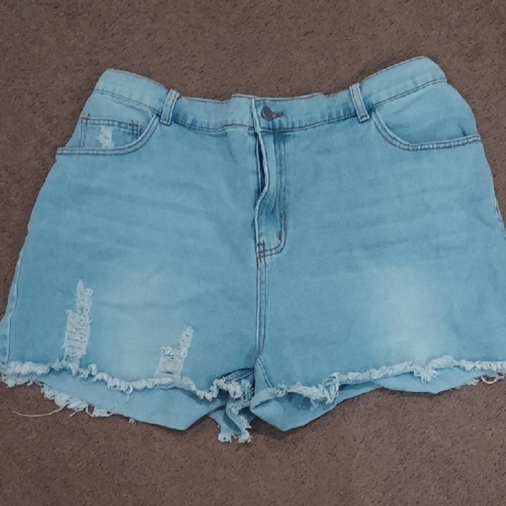 Light Blue Distressed Denim Shorts